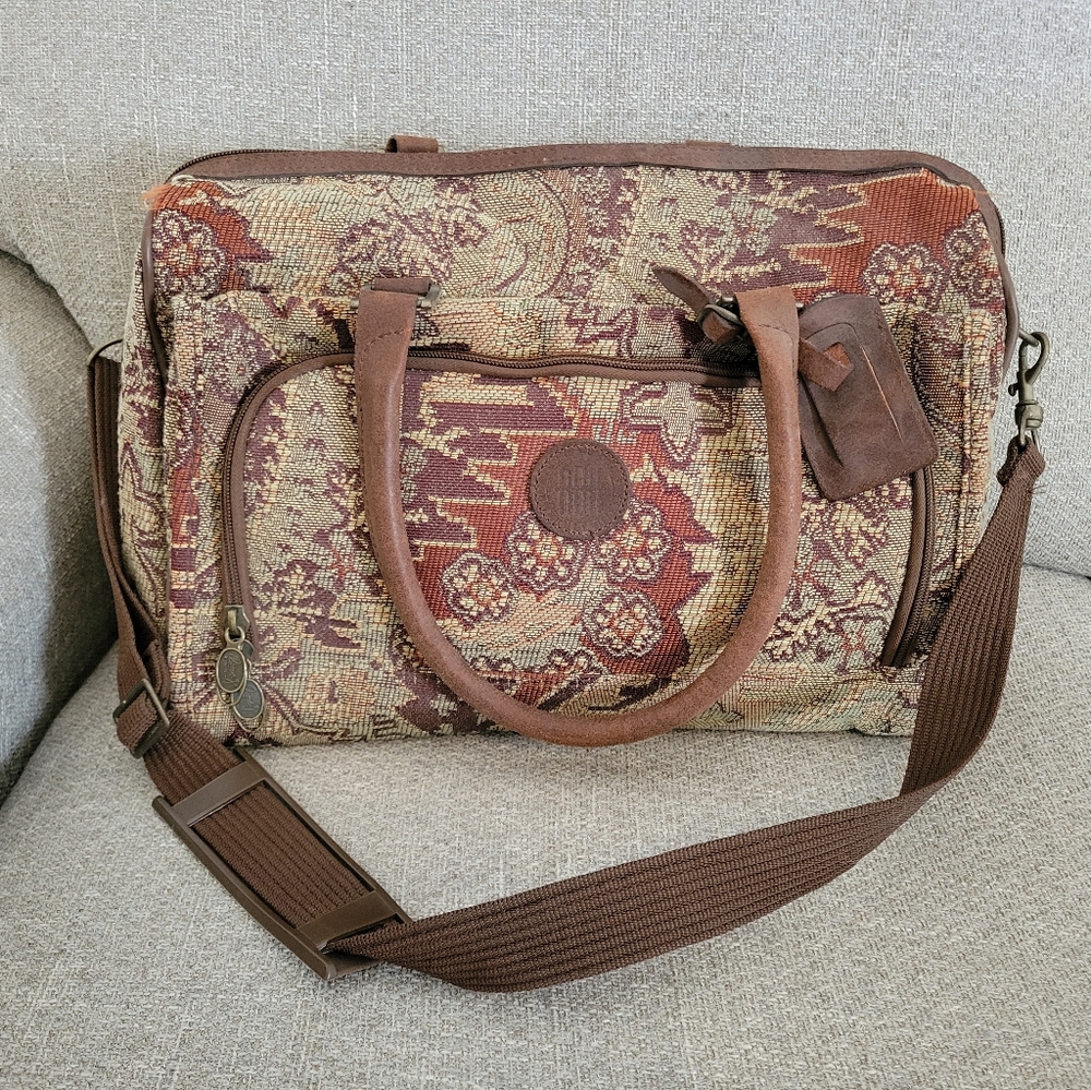 Ricardo Beverly Hills Vintage Tapestry & Leather Travel Bag